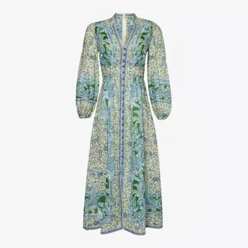 Льняное платье миди с принтом пейсли от Ottie Zimmermann, зеленый