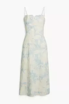 Льняное платье миди с принтом Corta JOIE, синий