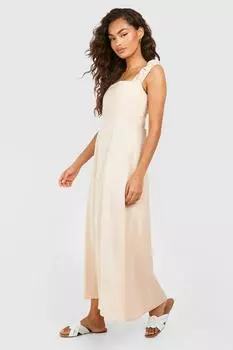 Льняное платье миди с разрезом boohoo, бежевый
