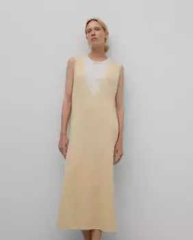 Льняное платье миди с V-образным вырезом Adolfo Dominguez, цвет Crudo