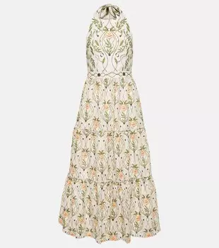 Льняное платье миди с вышивкой Consuelo Lunar AGUA BY AGUA BENDITA, разноцветный