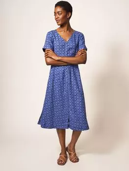 Льняное платье-миди White Stuff Ivy, синий/разноцветный