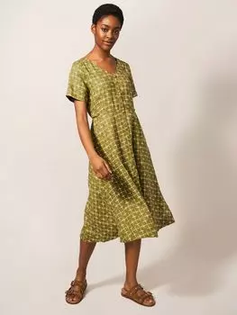 Льняное платье-миди White Stuff Ivy, зеленый/разноцветный