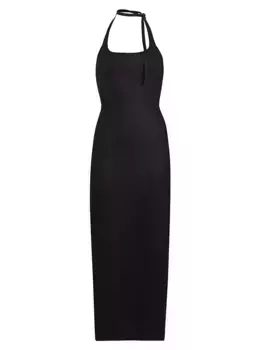 Льняное платье-миди Yana со сборками и бретельками на бретельках Reformation, черный
