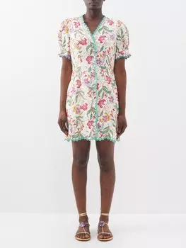 Льняное платье мини marlee с принтом Saloni, белый