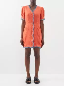 Льняное платье мини marlee с вышивкой Saloni, оранжевый