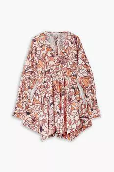 Льняное платье мини Salina со сборками и принтом A.L.C., оранжевый