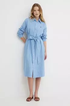 Льняное платье Polo Ralph Lauren, синий