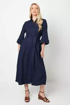 Льняное платье-рубашка миди с поясом Wallis, темно-синий