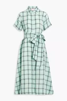 Льняное платье-рубашка миди в клетку LISA MARIE FERNANDEZ, мятный