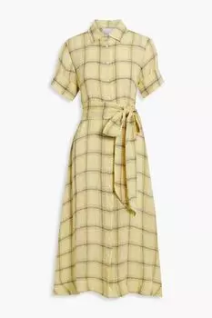 Льняное платье-рубашка миди в клетку LISA MARIE FERNANDEZ, желтый