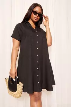 Льняное платье-рубашка мини Curves Like These, черный