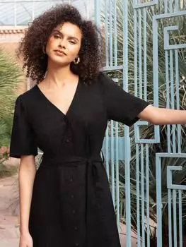 Льняное платье-рубашка на пуговицах Ro&Zo, черный