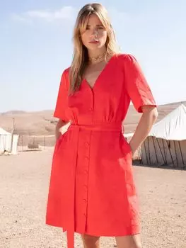 Льняное платье-рубашка на пуговицах Ro&Zo, красный