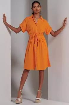Льняное платье-рубашка Olivea с заниженными плечами Jolie Moi, оранжевый