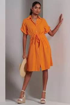 Льняное платье-рубашка Olivea с заниженными плечами Jolie Moi, оранжевый