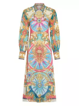 Льняное платье-рубашка с абстрактным принтом Camilla, цвет sail away with me