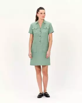 Льняное платье-рубашка с короткими рукавами и карманами Caroll, светло-зеленый