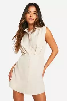 Льняное платье-рубашка с подплечниками boohoo, белый
