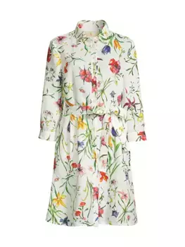 Льняное платье-рубашка с поясом и цветочным принтом 120% Lino, цвет provence