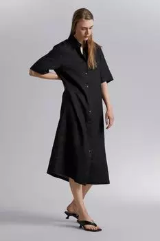 Льняное платье-рубашка с поясом H&M, черный