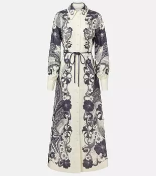 Льняное платье-рубашка с принтом Микки Almais, темно-синий