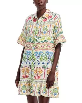 Льняное платье-рубашка с воланами по подолу Johnny Was, мультиколор