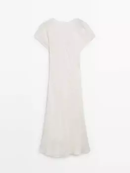 Льняное платье с длинным рукавом и короткими рукавами Massimo Dutti, бежевый