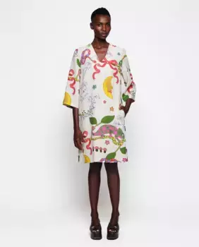Льняное платье с фигуративным принтом Mirto, натуральный