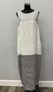 Льняное платье с карманами белого/черного цвета Hubert Gasser