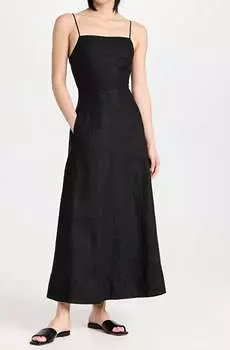 Льняное платье с открытой спиной и кружевом черного цвета Enza Costa