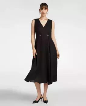 Льняное платье с перекрещивающимся вырезом и эластичной спинкой на талии Elena Mir, черный