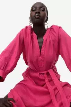 Льняное платье с поясом H&M, фиолетовый