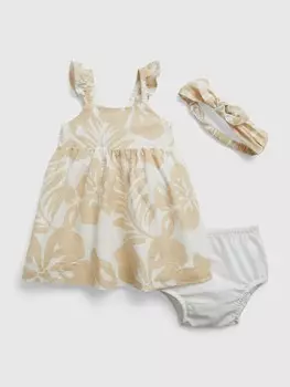 Льняное платье с повязкой на голову Gap, бежевый