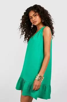 Льняное платье с v-образным вырезом Boohoo, зеленый