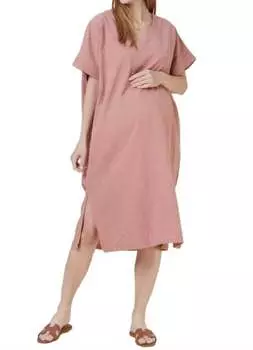 Льняное платье с V-образным вырезом цвета пыльно-розового цвета Liv Maternity