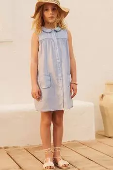 Льняное платье с воротником "питер пэн" ZARA, цвет Pastel blue