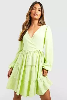 Льняное платье с запахом Boohoo, лаймовый