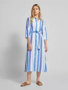 Льняное платье с завязывающимся поясом модель «МАРИНА» Mango, синий