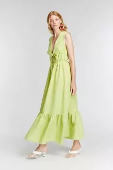 Льняное платье салатового цвета с разрезом по подолу Kan, зеленый