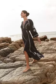 Льняное платье Una с вышивкой Boden, синий