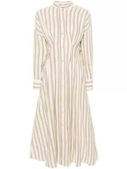 Льняное платье в полоску Max Mara, бежевый
