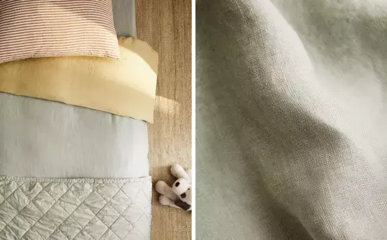 Льняное пододеяльник Zara Home, зеленый