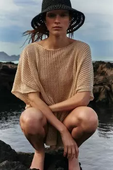 Льняное пончо Jigsaw, бежевый