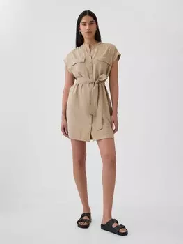 Льняное практичное платье мини Gap, коричневый