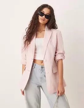 Льняной блейзер ASOS DESIGN с формованным поясом розового цвета