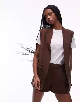 Льняной блейзер без рукавов Topshop coord шоколадного цвета