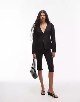 Льняной блейзер Topshop без воротника с овальными рукавами черного цвета