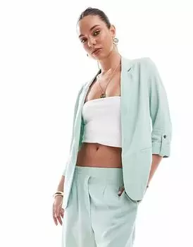 Льняной блейзер Vero Moda, приталенный в стиле коктейля, шалфейно-зеленого цвета
