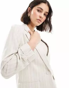 Льняной блейзер в полоску New Look кремового цвета